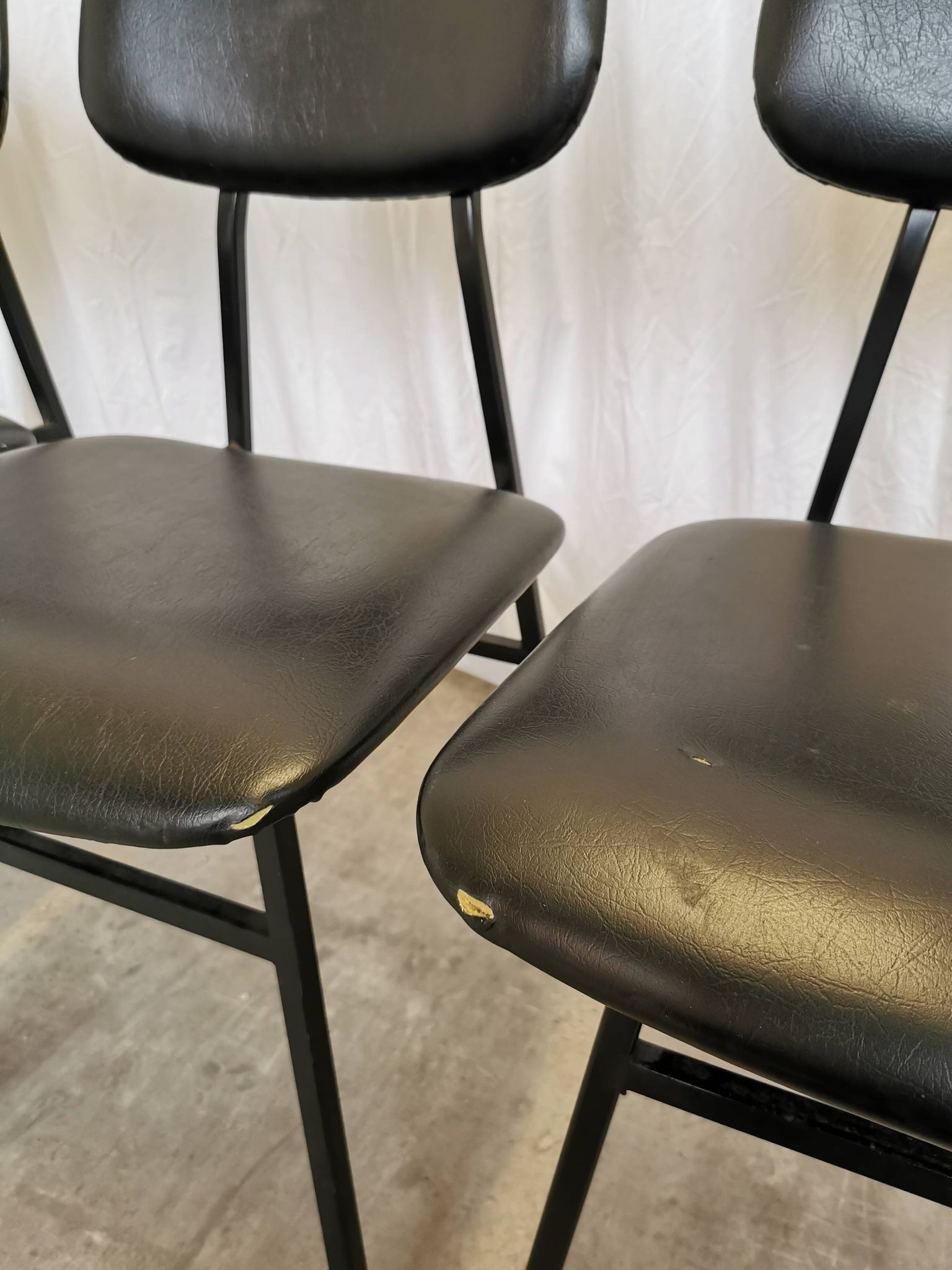 SET of 4 Vintage School Chairs /Black Leather / STOL Kamnik 80s Yugoslavia