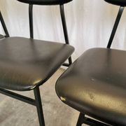 SET of 4 Vintage School Chairs /Black Leather / STOL Kamnik 80s Yugoslavia