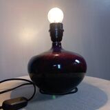 Burgundy/purple ceramic table lamp base, pyrite, signature to identify