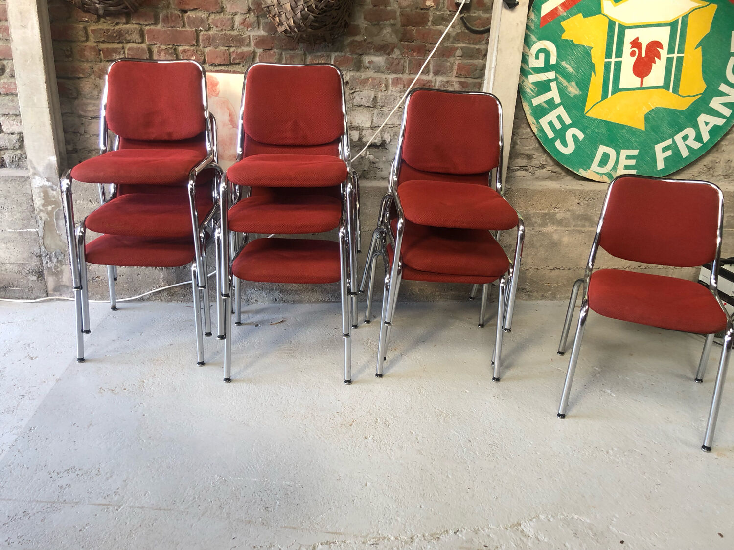 Ensemble de 10 chaises vintage chrome et tissus