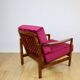 Fauteuil en bois vintage marron, framboise bordeaux, design par Z. Bączyk - 2 pièces disponibles