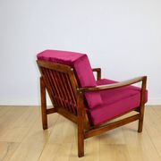 Wooden vintage brown armchair, burgundy raspberry, design by Z. Bączyk - 2 pieces available