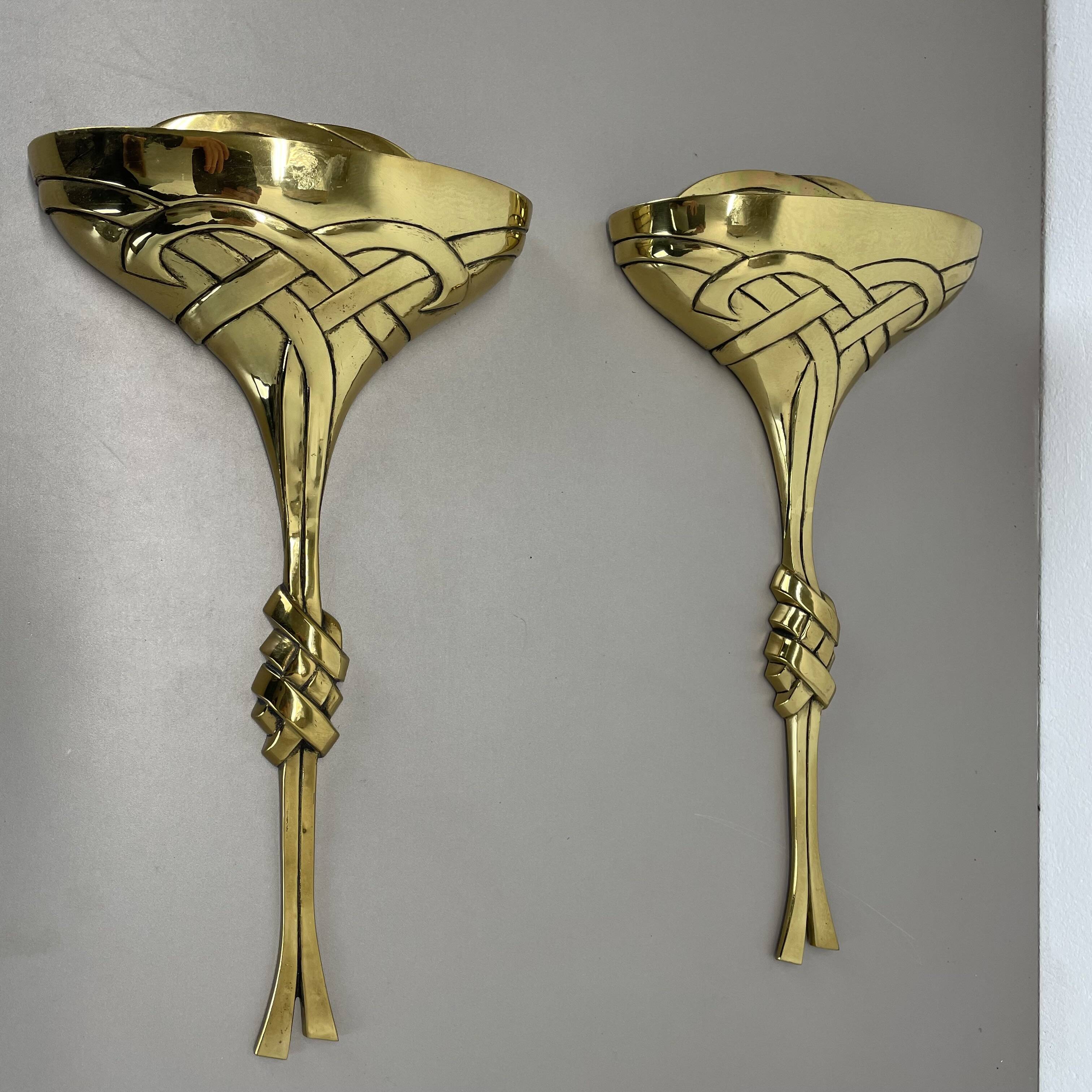 Set of 2 xxl 48cm Floral Brass Wall Light Sconces by C.S. ARTE, Italy 1980s