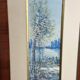 Large watercolor from the early 20th century, signed landscape of a wooded river bank