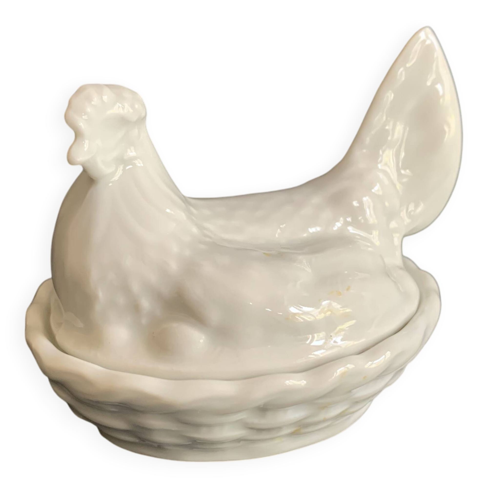 Mini terrine poule en porcelaine blanche ancienne