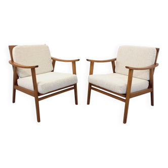 Paire de fauteuils scandinaves vintage en bois et tissu des années 60