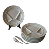 6 white Sarreguemines compartment plates