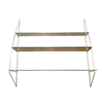 Half-moon design shelf in chromed metal and glass