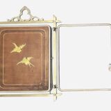 Miroir de barbier  triptyque en laiton et cuir gravé