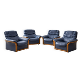 Ekornes Stressless —4 of Adjustable Swivel Armchairs — Blue Leather & Beech