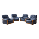 Ekornes Stressless —4 of Adjustable Swivel Armchairs — Blue Leather & Beech