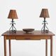 Spanish Hand Forged Wrought Iron Table Lamps with Hand Woven Wicker Shades