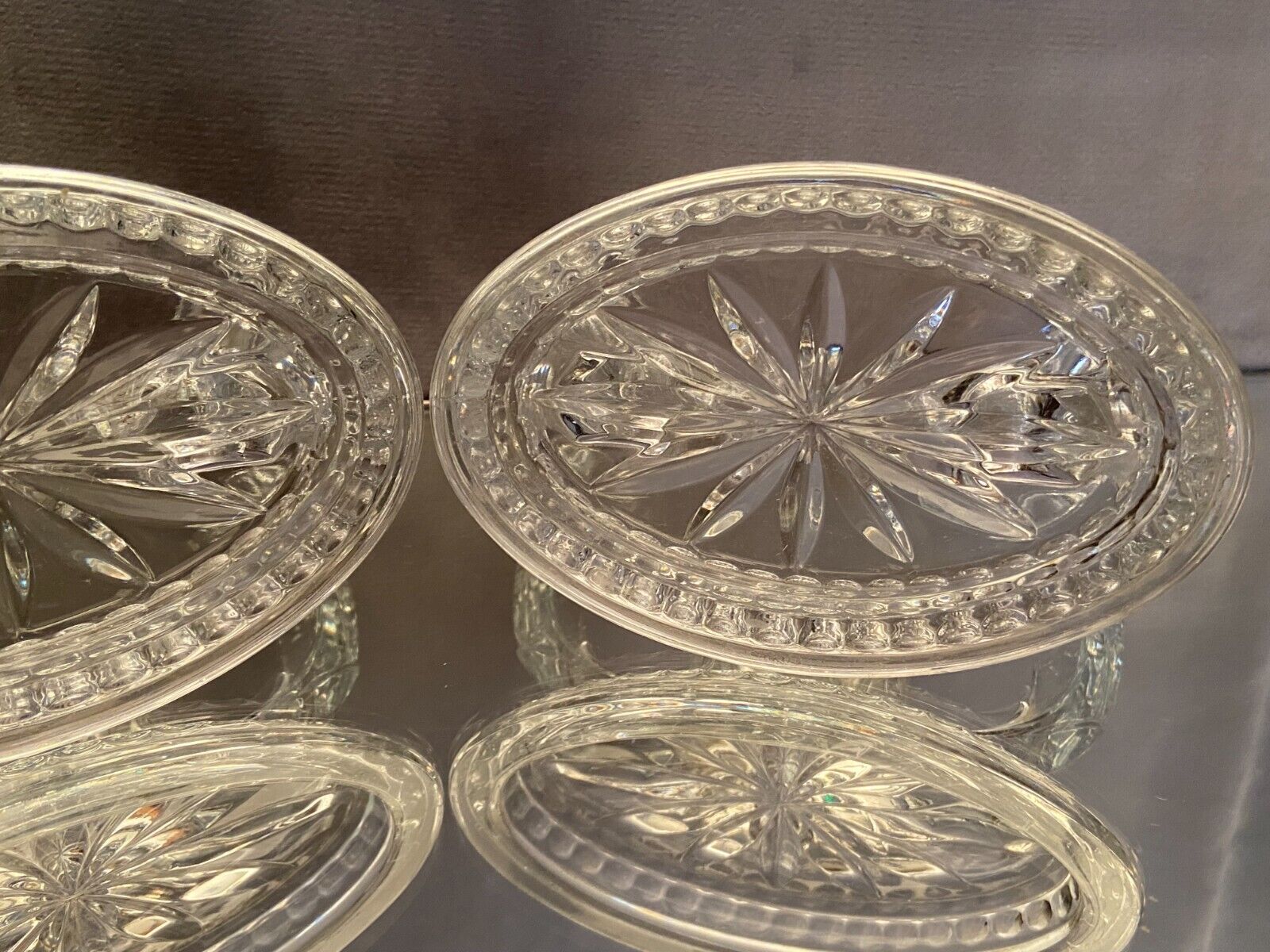 Pair of Val Saint Lambert crystal table end candlesticks