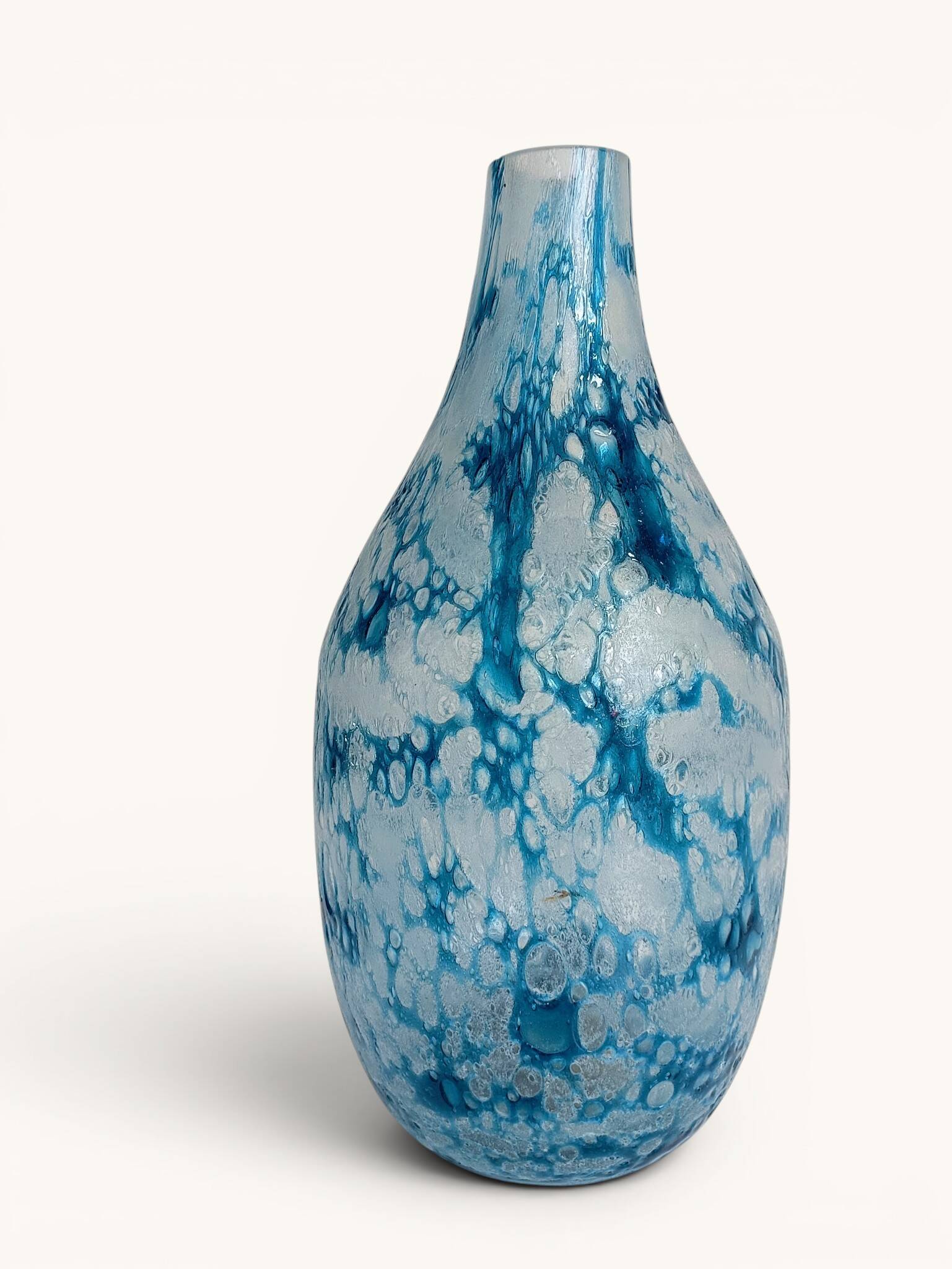 Brutalist Blue and White Reactive Art Glass Vase, Europe, 1970s