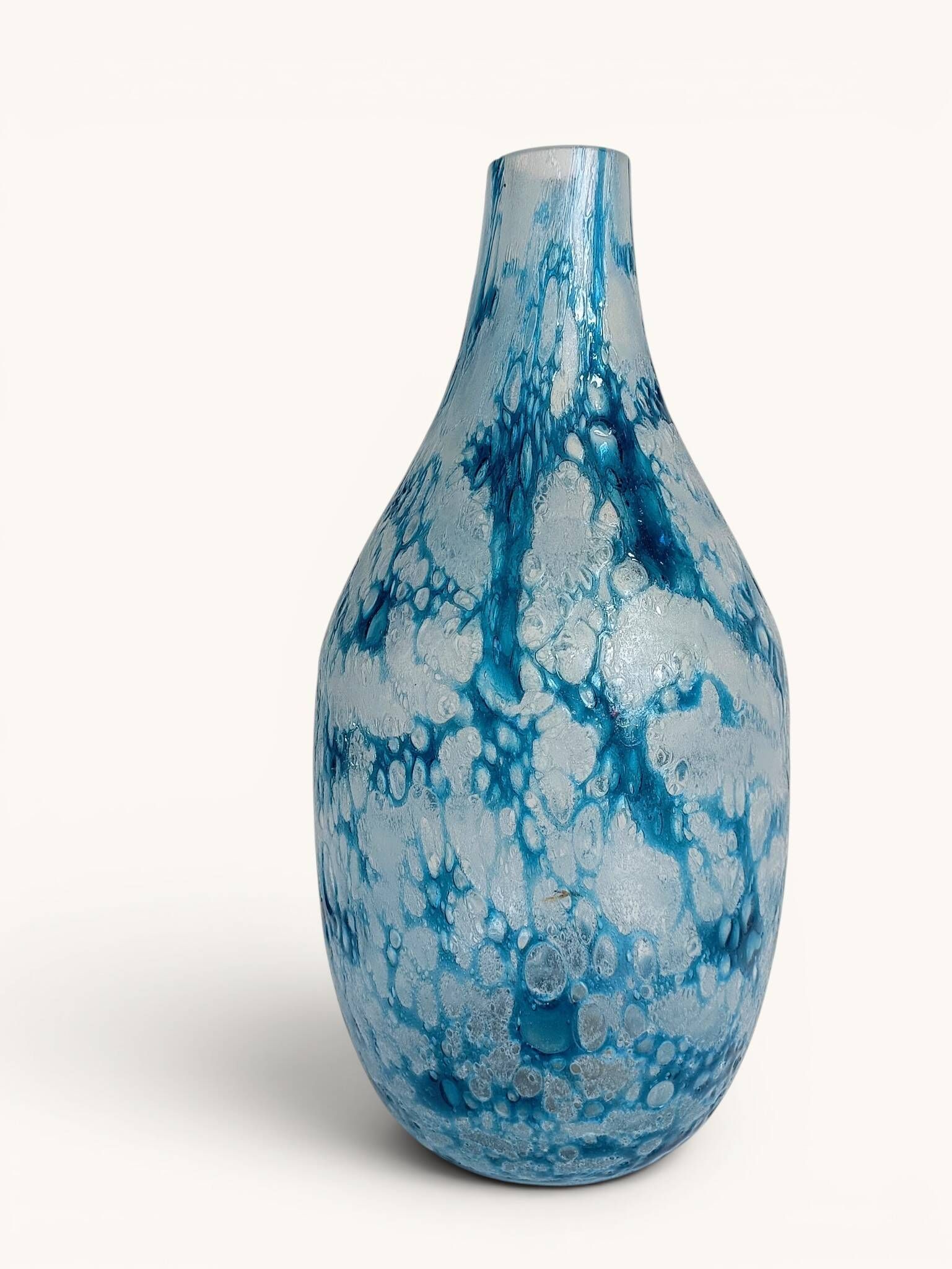 Brutalist Blue and White Reactive Art Glass Vase, Europe, 1970s