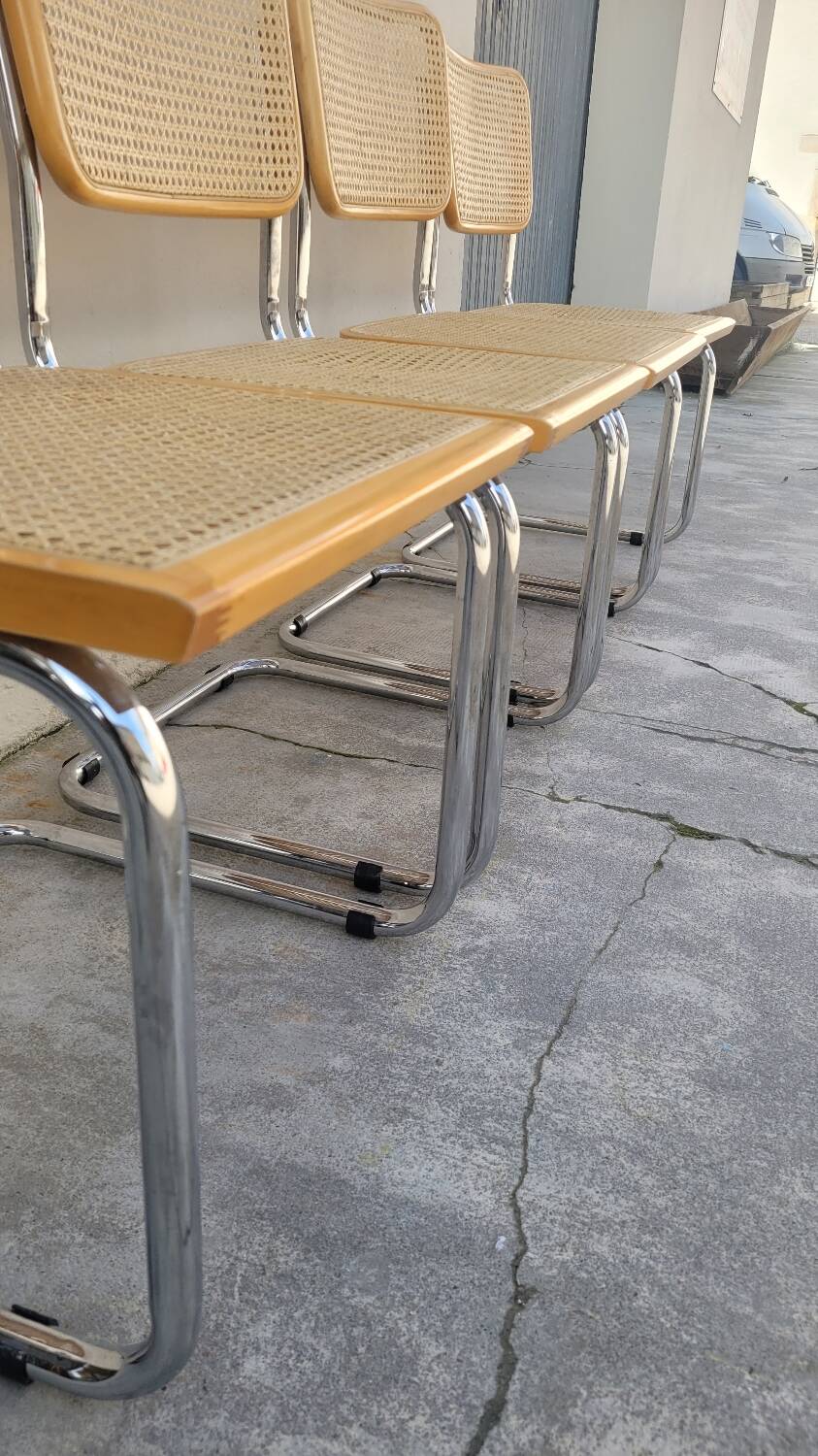 Series of 4 Marcel Breuer B32 chairs signed Italy - 1970s