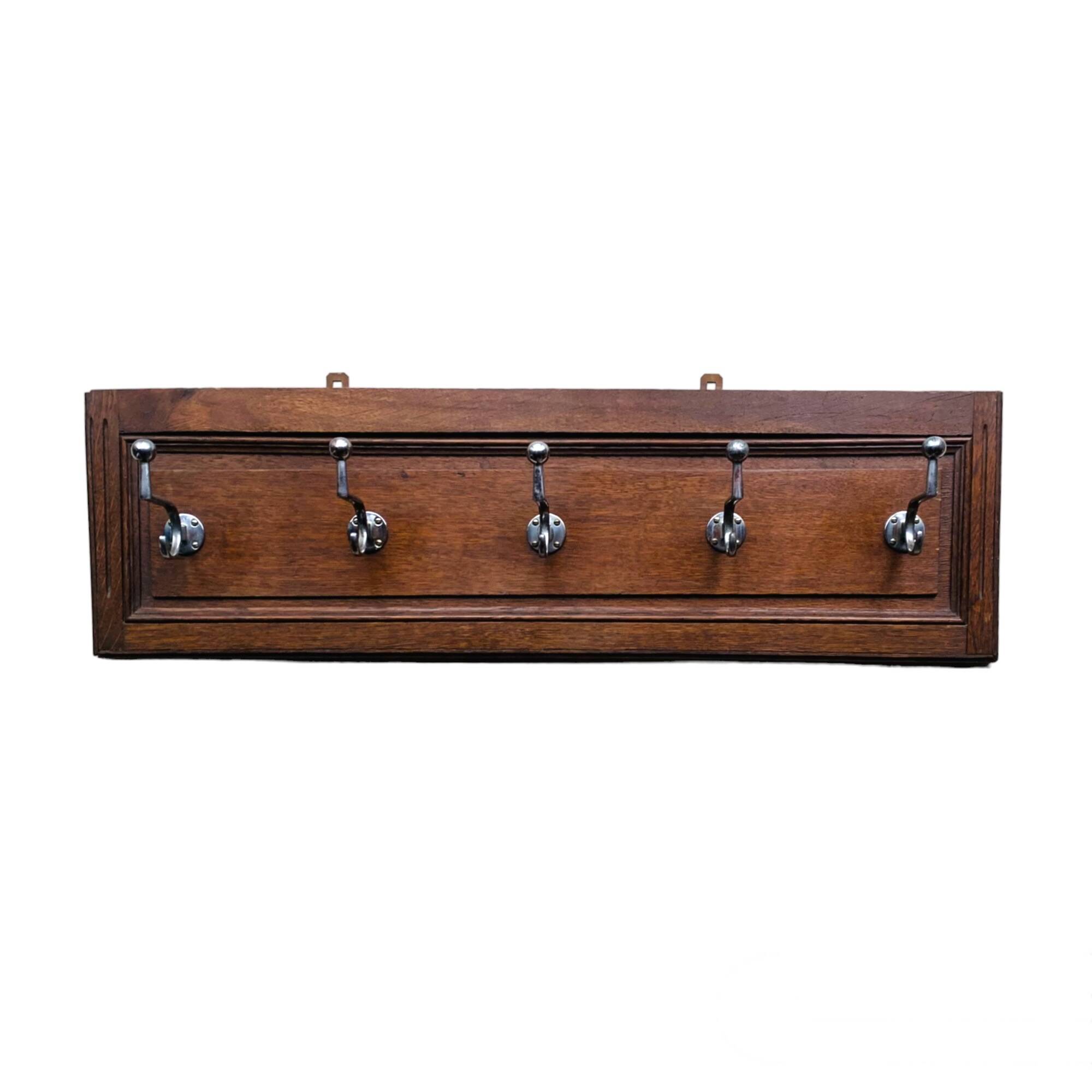 Art Deco wall-mounted coat rack in solid wood - 5 hooks