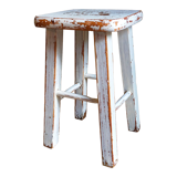 Workshop stool in vintage patinated solid wood