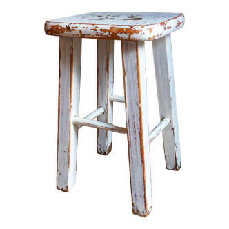 Workshop stool in vintage patinated solid wood