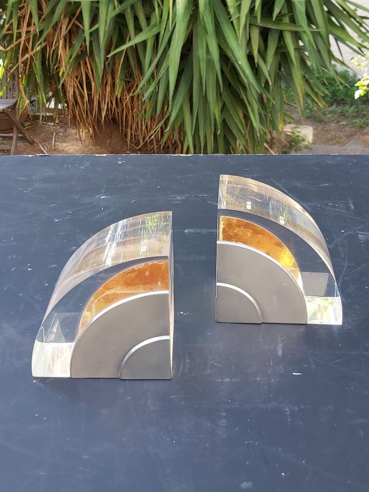 Plexi chrome metal bookends in the 70s