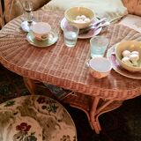 Toad in cloth armchair and its Ottoman