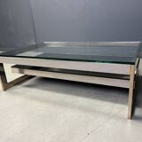 Vintage two-tiered coffee table in 23kt belgochrome, 1970s