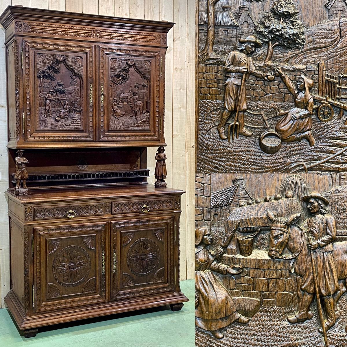 Buffet 2 corps breton en chêne clair