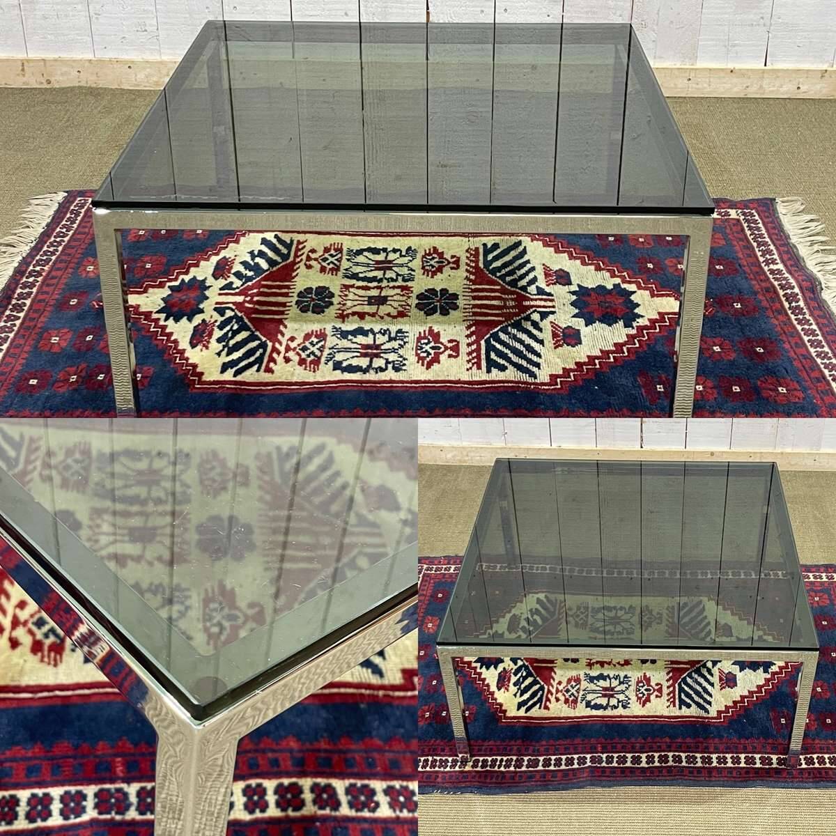 Chrome coffee table with a glass top from the 1980s.