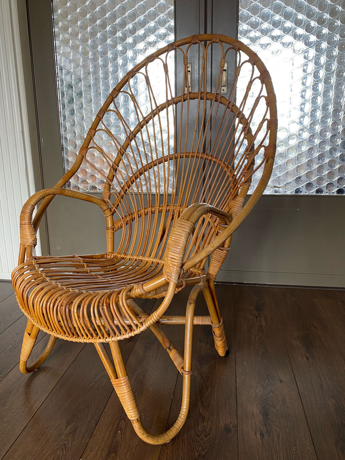 Fauteuil en rotin et bambou du milieu du siècle, années 1950