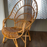 Fauteuil en rotin et bambou du milieu du siècle, années 1950