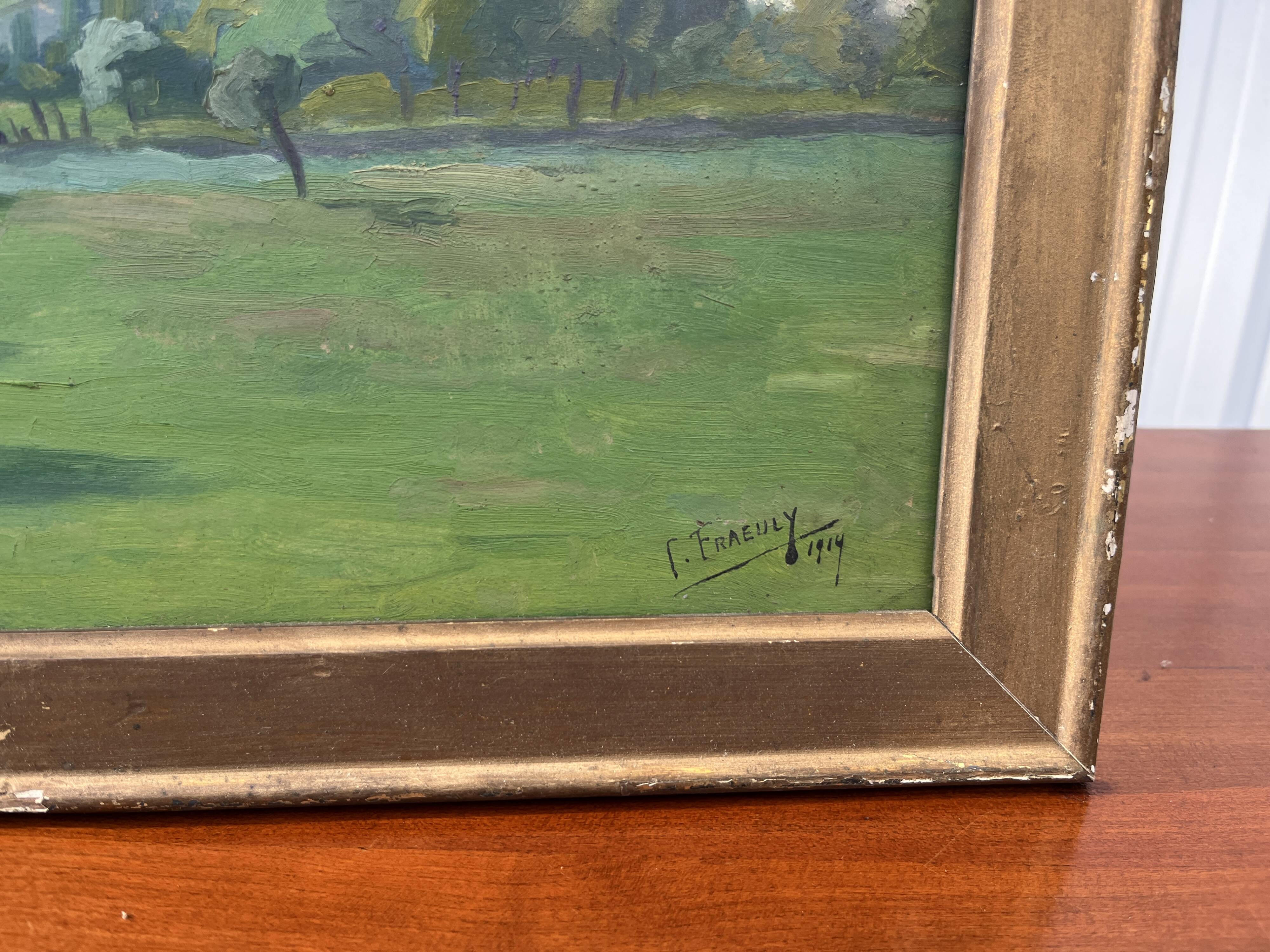 Painting signed F. Fraeuly 1914 – Countryside landscape