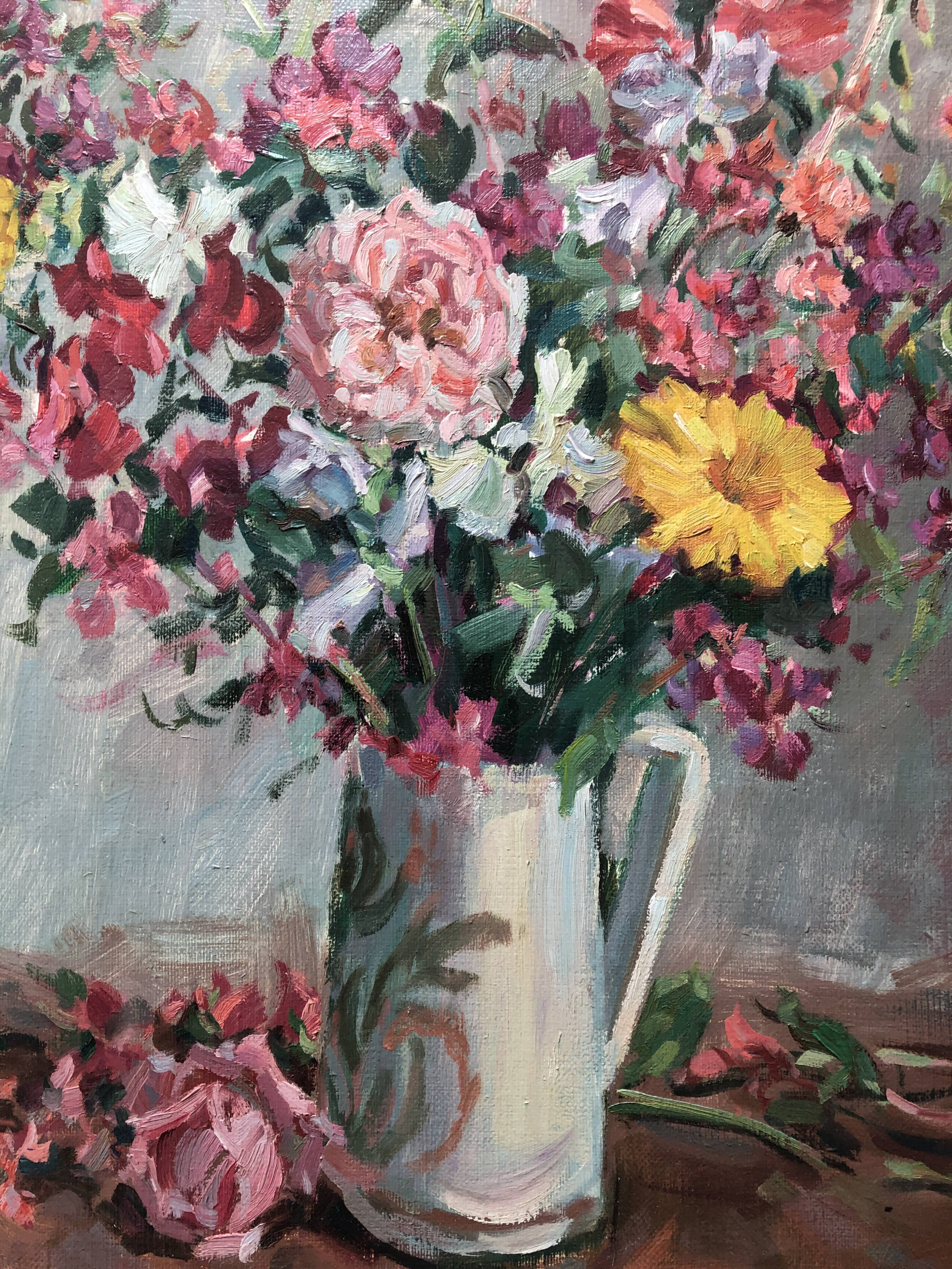 Still life bouquet of flowers oil painting