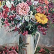 Still life bouquet of flowers oil painting