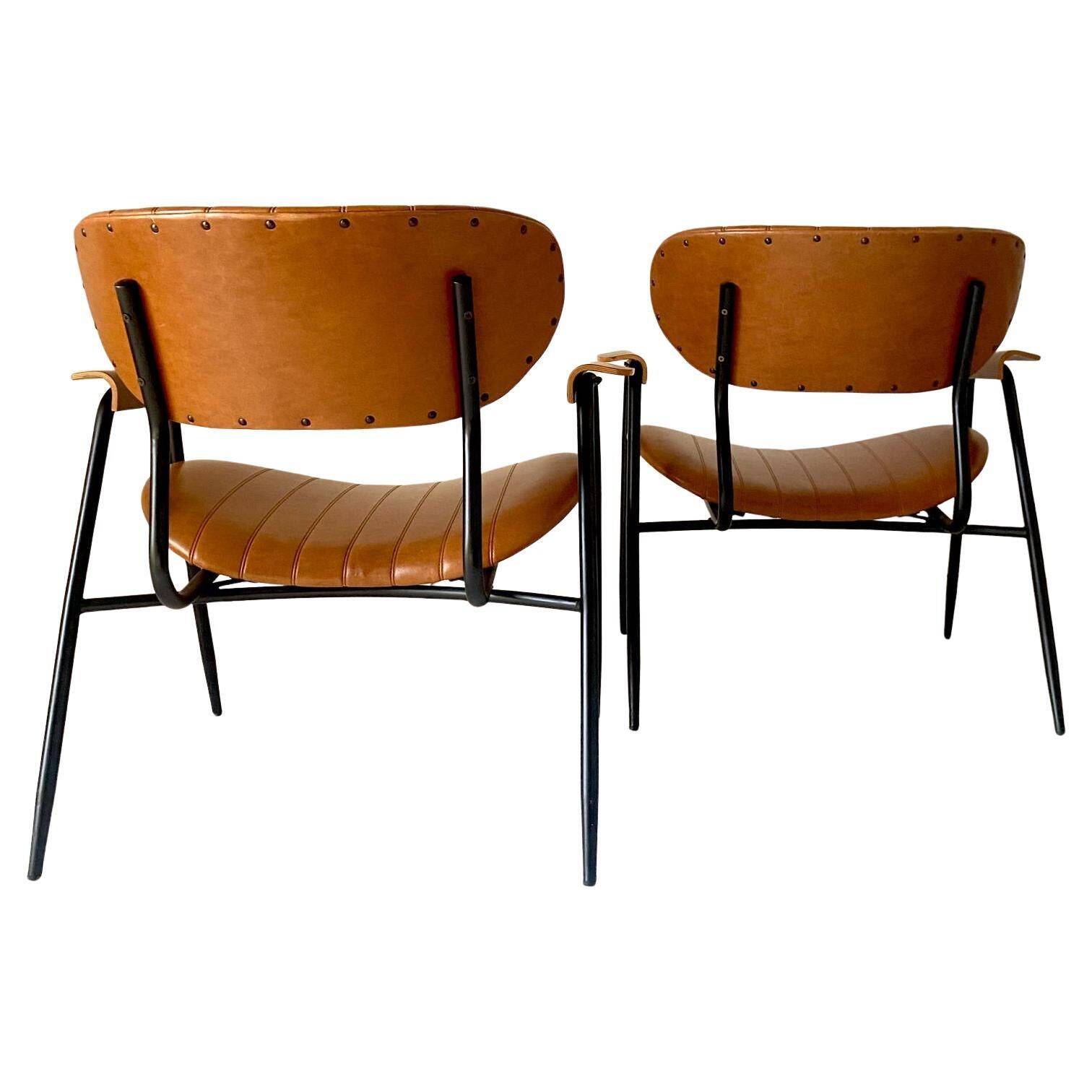Mid Century Modern Lounge Chairs, set of two, Gastone Rinaldi style, Italy 1960's