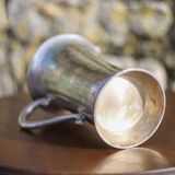 Antique metal carafe, jug, pitcher with handle, engraved dragonfly, collection