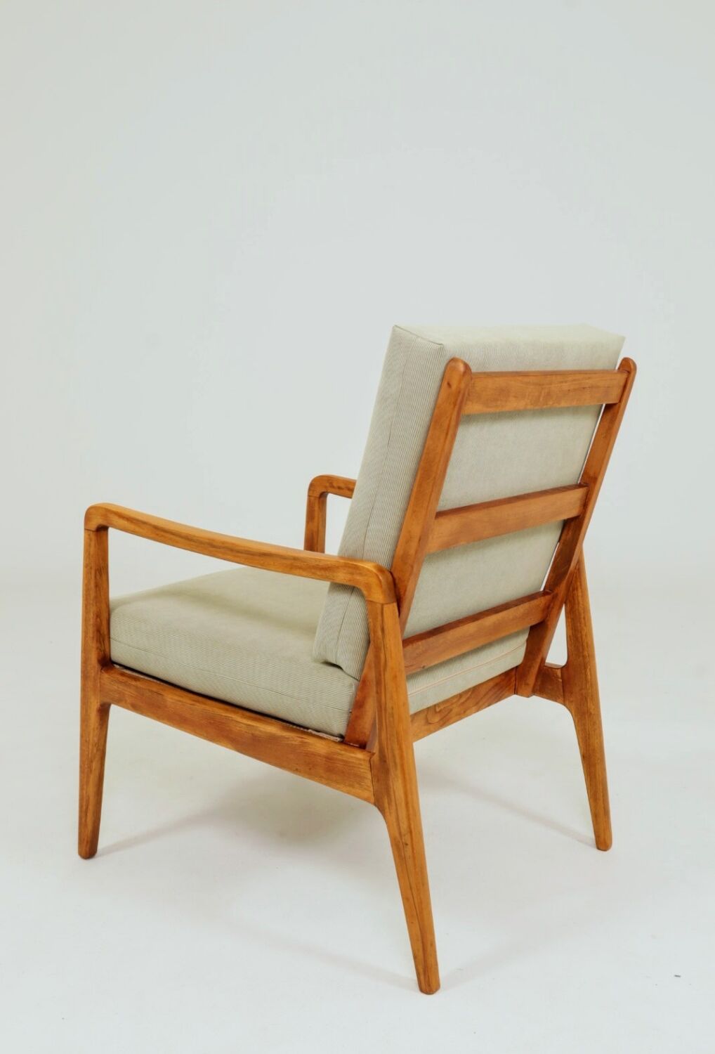 Vintage armchair in khaki corduroy, mid-century modern design from the 1960s.