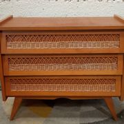 Wooden and rattan chest of drawers from the 50s/60s