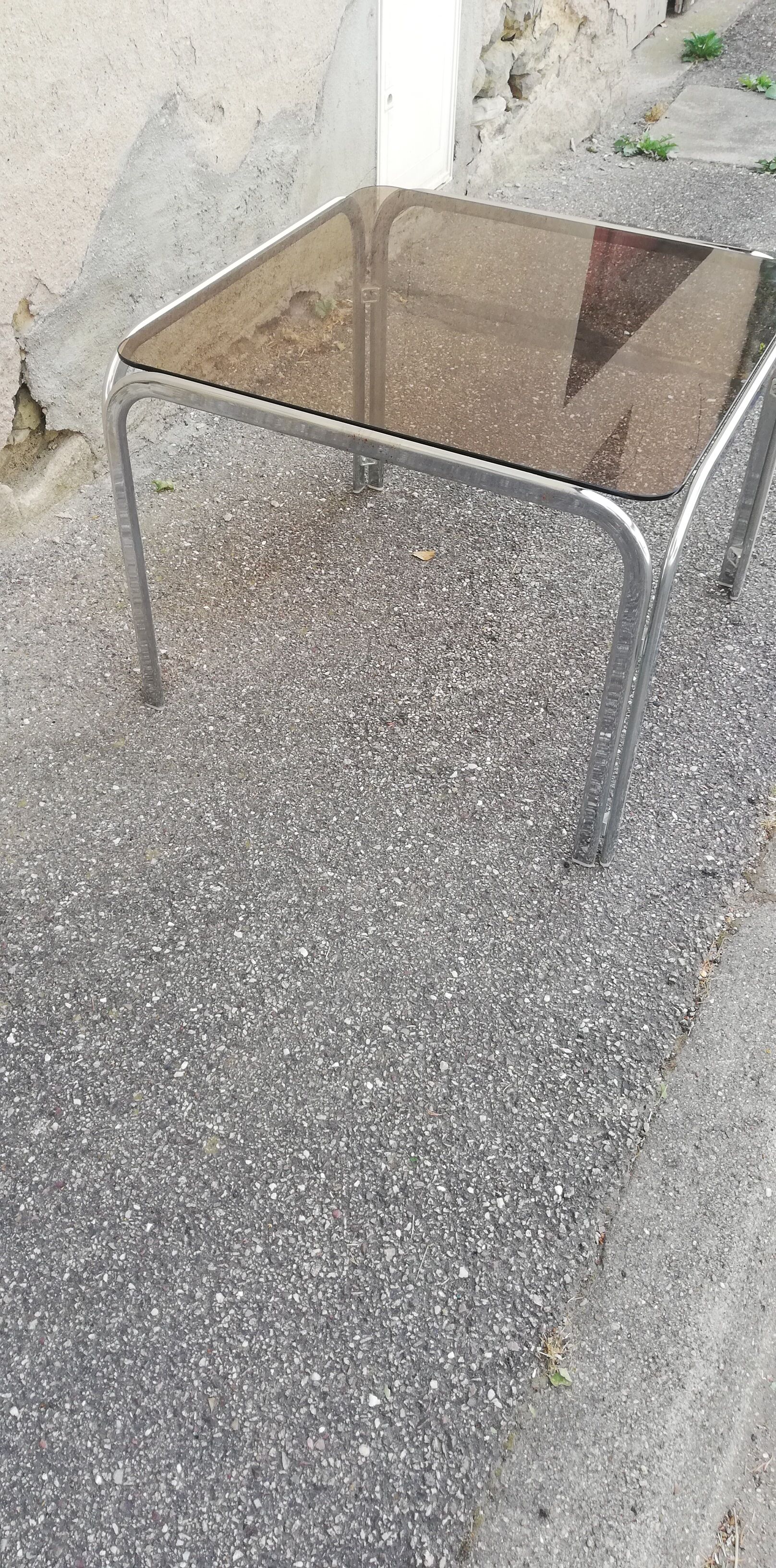 Vintage coffee table chrome and smoked glass