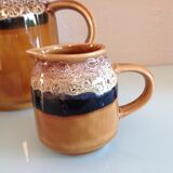 Coffee maker, milk pot and sugar décor Hawaii of the Sarreguemines vintage Earthenware 60s-70s