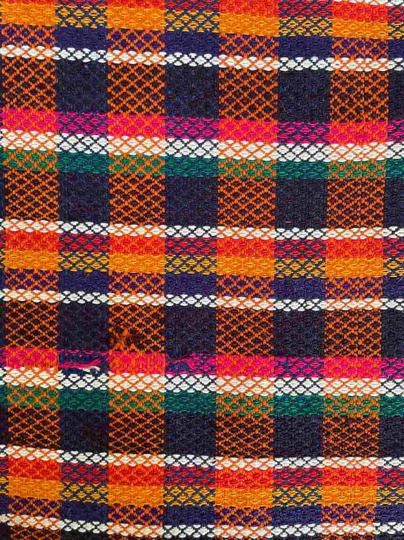 Handwoven vintage accent geometrical rug, colorful wool
