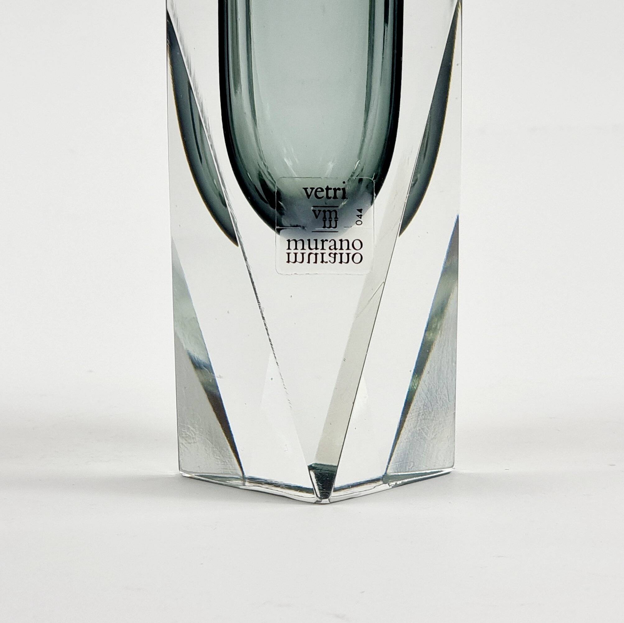 Labelled Sommerso Murano Glass Vase by F. Poli for A. Mandruzzato, Italy