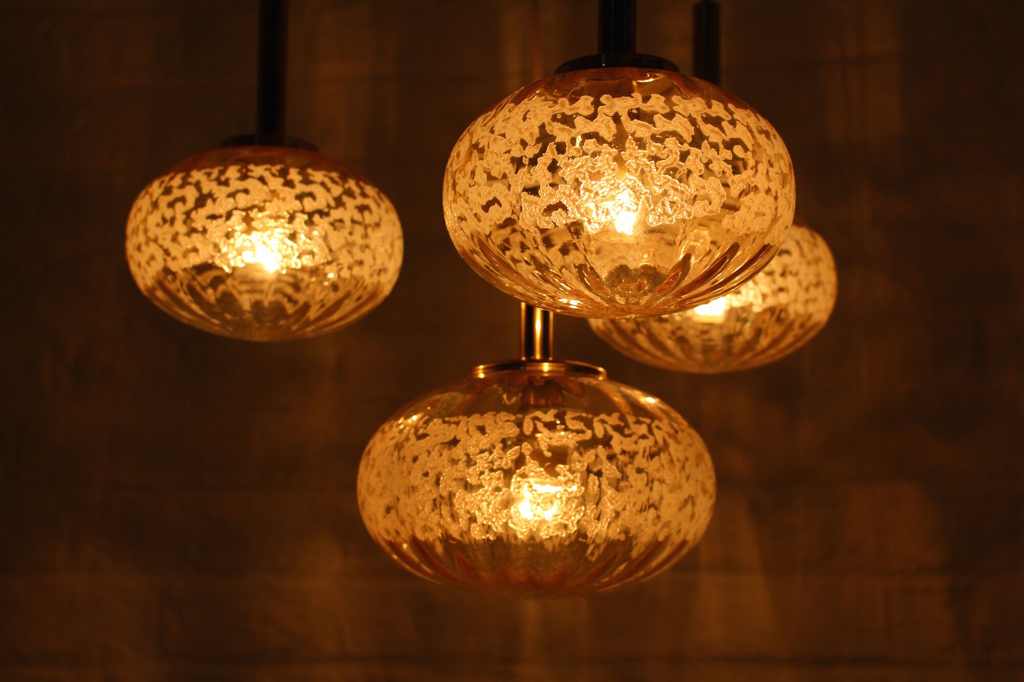 Cascade chandelier 4 globe in blown amber glass