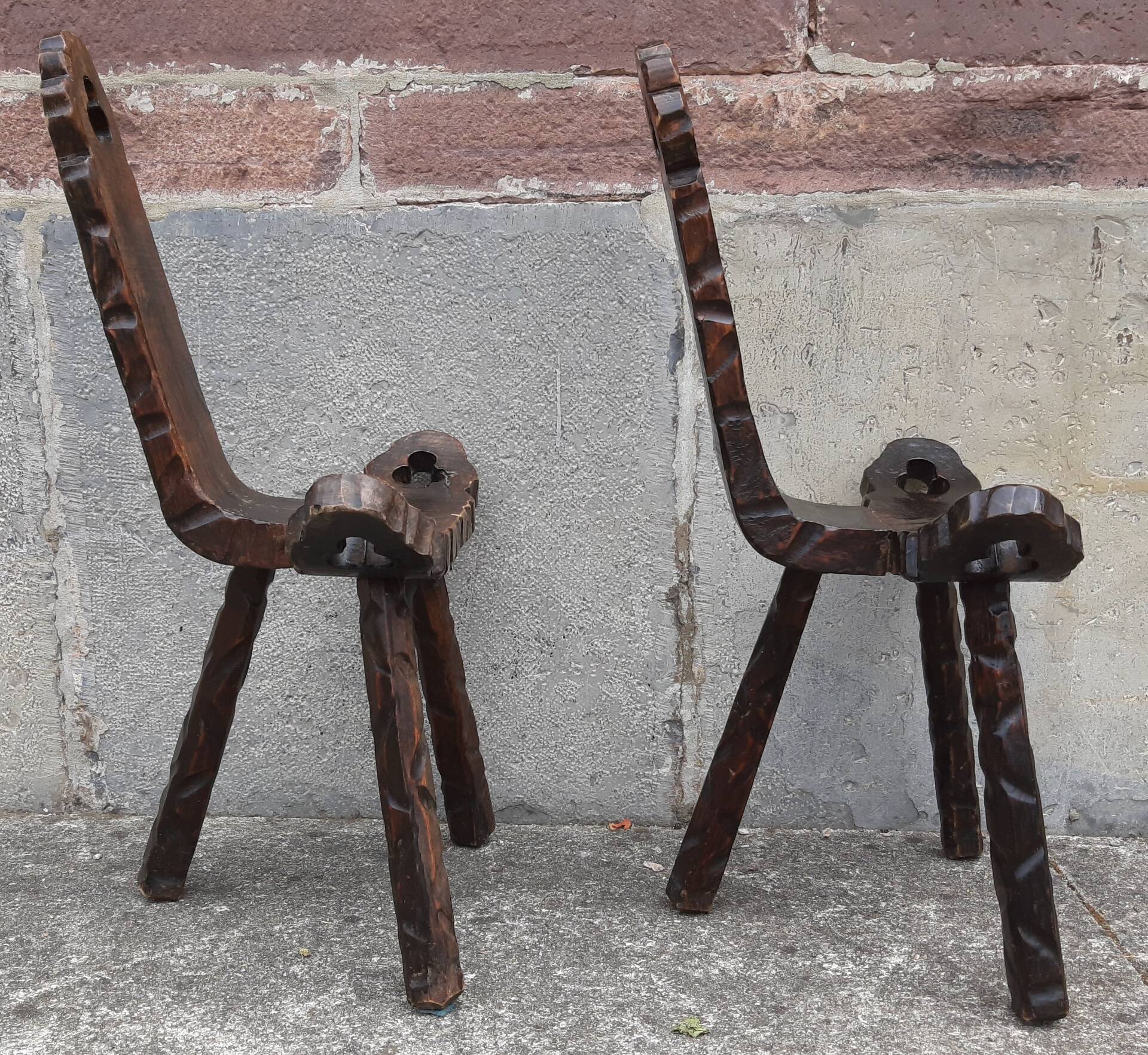 Pair of brutalist tripod stools