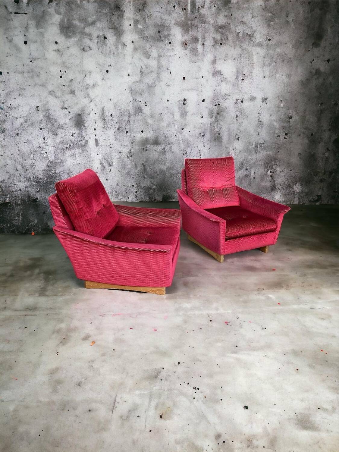 Pair of vintage comfortable armchairs in fabrics probably italian from the 1950s-60s