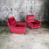 Pair of vintage comfortable armchairs in fabrics probably italian from the 1950s-60s
