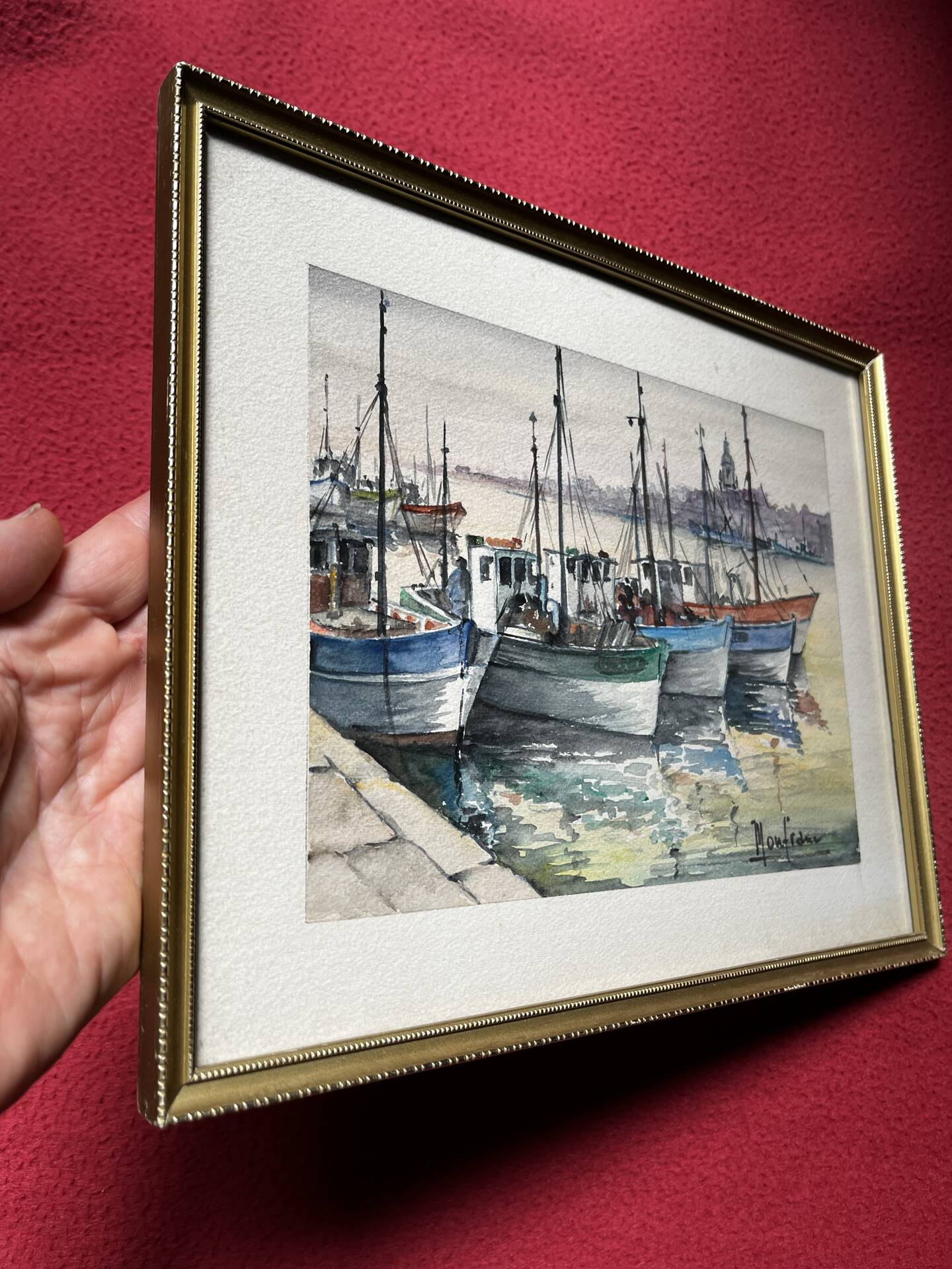 Watercolour Le Croisic port with boats