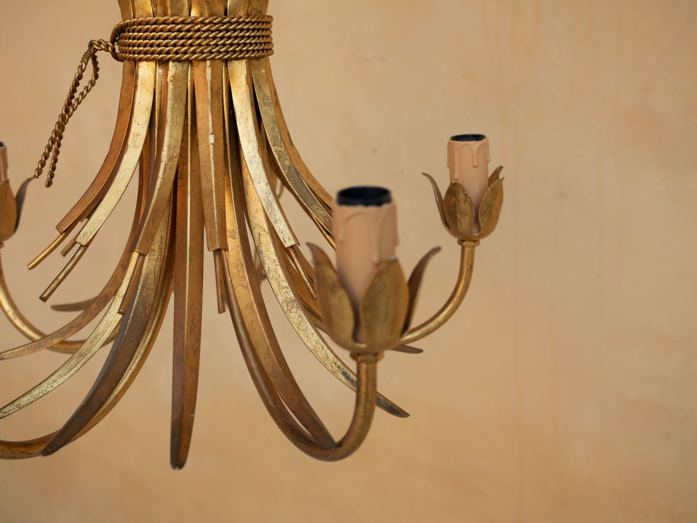 Golden vintage chandelier "wheat ears" by Maison Masca