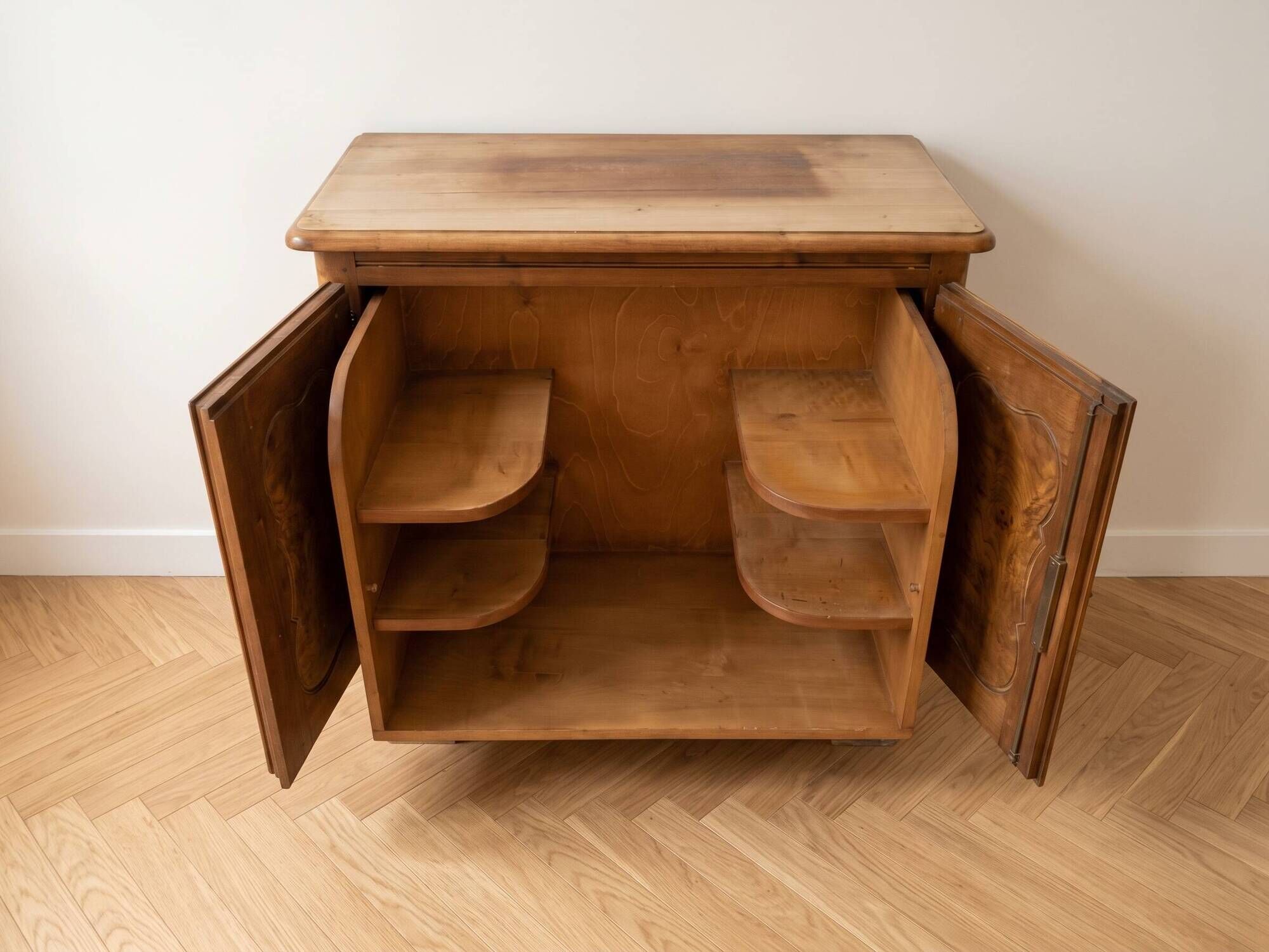 Bar cabinet and screen support in Bressan style made of solid wood.