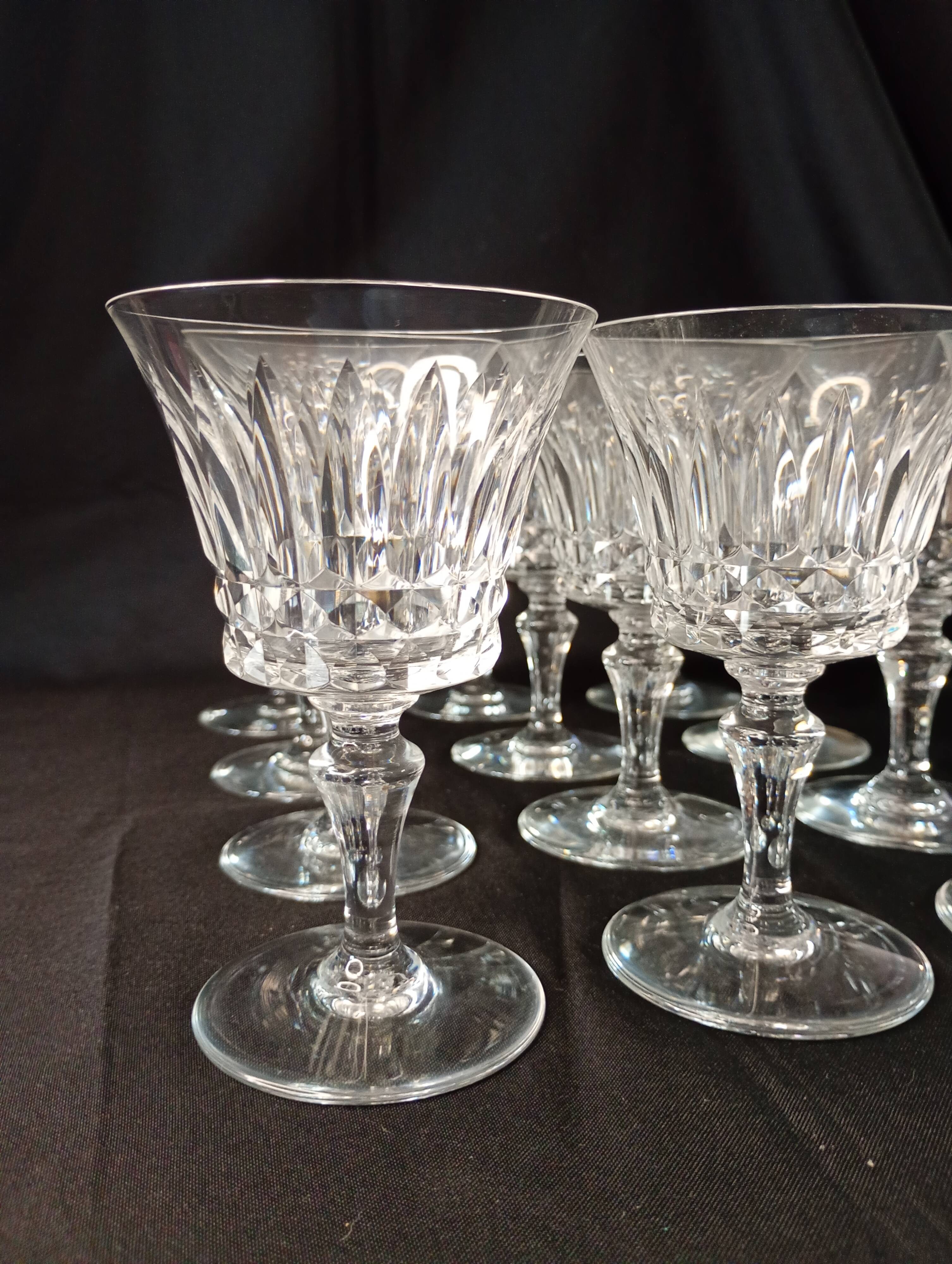 Set of 12 Baccarat Piccadilly Cut Crystal Red Wine Goblets
