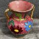 Vase Vallauris rose bonbons décor Floral H 20 cm